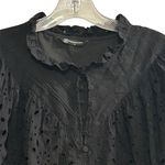 PRETTYGARDEN  Women's Black Embroidered Blouse L Long Puff Sleeve Photo 6