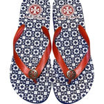 Tory Burch Wedge Flip Flops Blue Red/Orange Size 9.5 EUC Photo 0