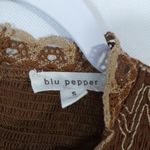Blu Pepper Brown Boho Embroidered Bishop Sleeve Top Size S Photo 5