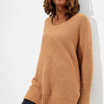 American Eagle  Womens Sweater Sz XS S Slouchy V-Neck‎ Chenille Tan Longer Length Photo 0