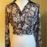 ZARA Floral metallic thread Crop Top Long Sleeve Blouse Sheer Shirt S boho fall Photo 0