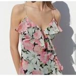 ZARA  Floral Chiffon Ruffled Tiered Spaghetti Strap Dress Black Green Medium Photo 1