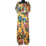 Lulus Women’s Honolulu Golden Yellow Floral Print Off Shoulder Jumpsuit Size S Photo 2