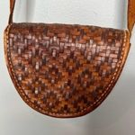 Vintage handmade leather brown weaved woven mini bag crossbody contrast stitches Photo 1