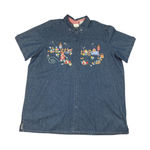 Bobbie Brooks Woman Embroidered Denim Shirt Cottagecore Short Sleeve Top Blue Size 18 Photo 0