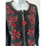 kim rogers Petite L Black Cardigan Christmas Sweater Beaded Poinsettias (b41) Photo 1