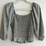 Paper Crane Smocked Floral Blouse, Puff Sleeve Green Fall Top, Size Medium Photo 11