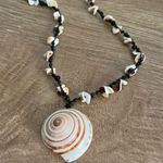 Beach boho beaded woven shell necklace coastal Tan Photo 1