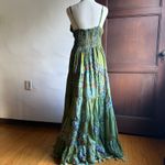 BAROK | Anthropologie Green Floral Beaded Tiered Maxi Dress Tassel Fringe Small Photo 5