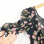 For Love & Lemons Biscotti Mini Dress Noir Roses Size XS Silk Floral Ruched Bow Photo 6