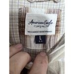 American Eagle Cropped Hooded Farmcore Plaid Brown Tan Flannel Shirt Size L Photo 7