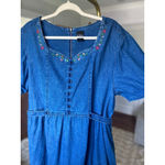 Erika Vintage Denim Maxi Dress Floral Embroidery Cottagecore V Neck Prairie Boho Photo 11