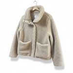 Old Navy  Women's Tan Teddy Fleece Jacket Size S Snap Button Collar Cozy cropped Photo 2