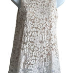 Rose & Olive Women Top S Ivory High Neck‎ Lace Overlay Nude Lining Feminine Sexy Tan Photo 0