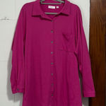 Belle Kim Gravel Pink Gauze Button Front Long Sleeve Tunic Top Plus Size 1X Photo 0