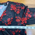 Tahari  Floral Bodysuit Womens Small Black Red Mesh Long Sleeve V‎ Neck Surplice Photo 6