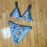 Cupshe  Blue Rose Triangle Bikini Top & Standard Bottoms Set Size Medium Photo 3