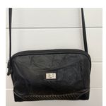 MC Black‎ Leather Patchwork Crossbody Bag Braided Trim Vintage Designer Black Photo 1