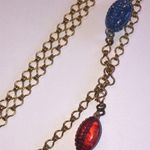 Vintage Gold Tone Red Green Egyptian Revival Beaded Chain Boho Necklace Photo 1
