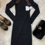 Good American Black Ribbed Knit Bodycon Dress with Grommet Detail Size 5 Photo 0