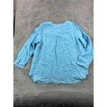 Talbots Women Blue Linen Pintuck Popover Tunic Shirt XL Roll Tab Sleeve V-Neck Photo 9