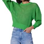 Equipment Esme Cotton Open Crochet Knit Bright Green Sweater Size XXS Photo 2