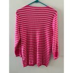 Lauren Ralph Lauren Womens Striped Henley Top Size XL Pink Cotton Ribbed Preppy Photo 1