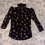 Catherine Malandrino  Women’s Lined Mesh Blouse Black Floral 3/4 Puff Sleeves Sz Small - EUC Photo 0