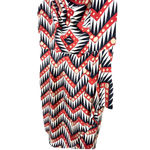 Milly of New York V-Neck Chevron Geo Silk Sheath Midi Dress Size 8 Faux Wrap Photo 3