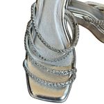 Rouge Helium  Silver Strappy Rhinestone Square Toe Slip On Sandal Photo 2