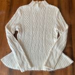 Ralph Lauren Lauren  Sweater Medium Cream Cable Knit Turtleneck Ruffle Photo 0