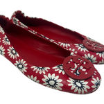 Tory Burch Minnie Leather Red Floral Ballet Flats 9.5 Photo 0