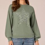 Democracy New  Sz L Green Space Dye Star Long Blouson Sleeve Sweater Boho Slouchy Photo 0