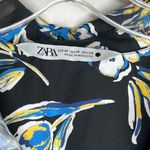 ZARA  Floral The Gia Dress Belted Button Front Sz M Blue & Black Photo 5