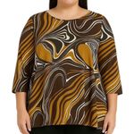 Sara Morgan 1990s Vintage Brown & White Retro Swirly Casual Top XL Phoebe Buffay Photo 0