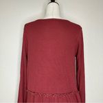 Pink Lily Burgundy Waffle Knit Tiered Ruffle Skirt Long Sleeves Dress Photo 6