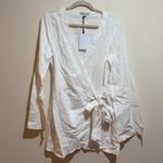 ONIA NEW  Air Linen Blend Wrap Dress Mini White Bell Sleeves Wrap Size Large Photo 1