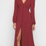 Reformation Brogan Long Sleeve V-Neck Button Front Midi Dress in Chianti Size 4 Photo 1