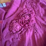 Y2K Carlson Cotton Cardigan with Ruffle Flowers, Size 3X Pink Photo 3