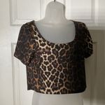 Leopard Cheetah Animal Print Crop Short Sleeve Top Stretch 2XL XL Brown Size 1X Photo 2