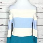 Cloud Ten NWOT Off Shoulder Teal Blue & White Stripe Long Sleeve Top Size Medium Photo 0