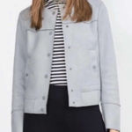 Zara Basic Jacket Faux Suede Collarless Button Up Light Blue Size L Size L Photo 0