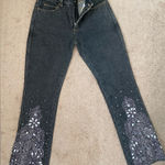 High Rise Rhinestone Design Black Denim Jean Size 4 Photo 0