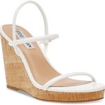 Steve Madden Udell Leather Slip On Cork Wedge Slingback Sandals White NEW 9.5 Photo 0