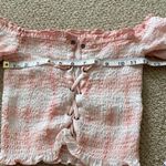 American Eagle  Pink Tie Dye Off The Shoulder Smocked Crop Top Blouse Size XS EUC Photo 7