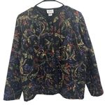Vtg 80s Alicia Black Quilted Floral Jacket Leaf Print Cottage Fall Prairie Large Photo 0