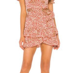 Majorelle  Shiloh Puff Sleeve Waist Tie Ruffle Mini Dress Red Leopard Size‎ Large Photo 0