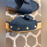 Impo  Denim Blue Buckle Sandals memory foam wooden platform Y2K denim gold buckle Photo 11