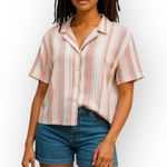 Sincerely Jules Striped Boxy Button Down Shirt Pink Size XL Photo 1