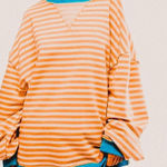 Free People Classic Striped Crewneck Sweatshirt Tangerine Combo Oversized XL NEW Photo 0